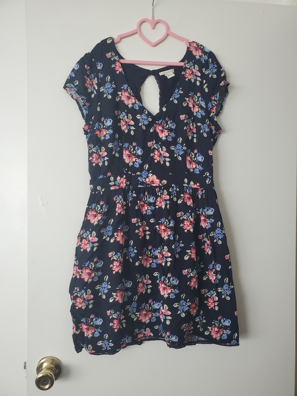 Navy Floral Keyhole Summer Dress - Pink & Blue Blooms